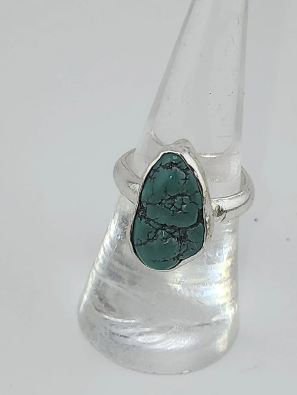 TURQUOISE BOHEMIAN RING HANDMADE IN STERLING RECYCLED METAL SIZE 8 GENUINE STONE